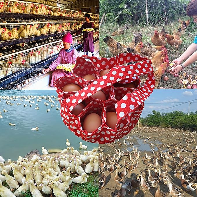 Egg Collecting & Gathering Basket/Bag, Fresh, Durable Canvas Apron Egg Holder, Egg Apron for Collecting Eggs, for Chicken Henhouse Farmhouse Garden Chicken Hen Duck Goose Eggs(Red)