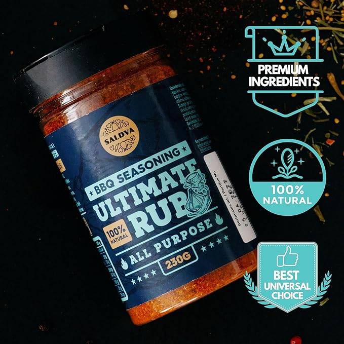 Ultimate Rub BBQ All Purpose Seasoning - 100% Natural and Universal Seasoning - Flavourful All-Round Blend of Spices for Amazing Beef, Pork, Poultry, Vegetable BBQ Dishes - Large Jar (230g)