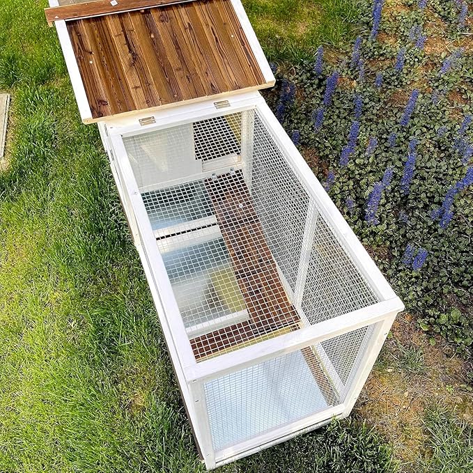 Rabbit Hutch Indoor Bunny Cage Outdoor Rabbit Cage 2 Tier Wooden Guinea Pig Cage with Runway and 3 Pull Out Trays, 4 Opening and Closing Doors