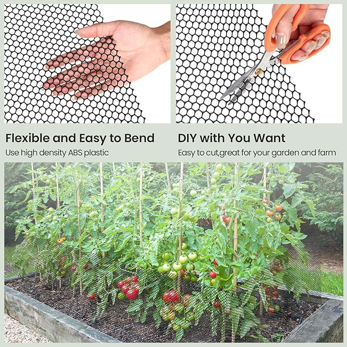 Landical 6 Rolls Plastic Chicken Wire Fencing Mesh 15.7 in x 10 ft Each Plastic Mesh Fence with Zip Ties Hexagonal Poultry Netting Garden Fencing Cat Fencing and Bird Netting(Black)