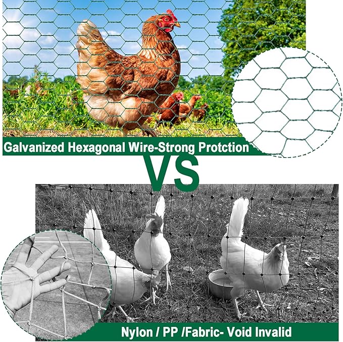 Chicken Wire Netting 16 x 236 Inch Green Hexagonal Galvanized PVC Coated Fencing Mesh for Garden, Poultry Barrier, Floral Arrangements and Crafts
