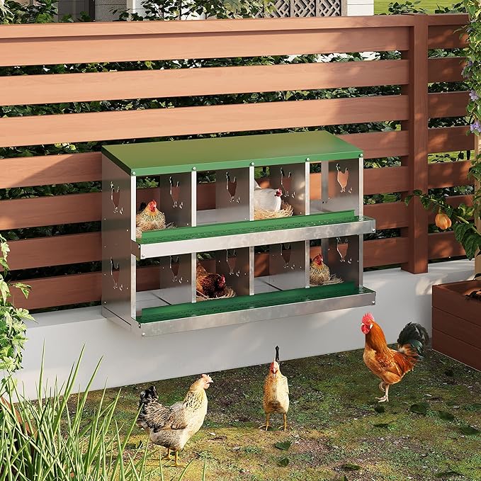Chicken Nesting Boxes with Roll Away Egg Tray,6/8/10 Compartments, Steel Rustproof & Ventilated Laying Boxes for Hens, Chickens, Ducks, Easy-Clean Poultry Coop Accessories Stand/NO Stand