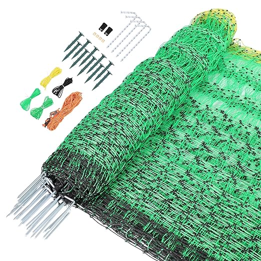 ANDMON Electric Poultry Netting, 48" x 164' Electric Fence Netting with Double Spiked Fiberglass Posts, Electric Chicken Fence for Poultry in Backyards, Homesteads, Farms and Ranches