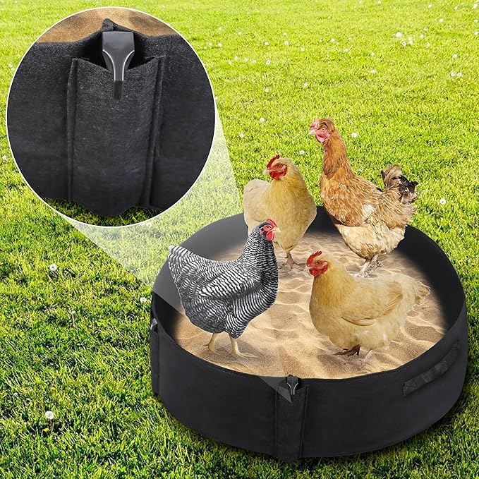Chicken Dust Bath Tub Dust Bath for Chickens Chicken Coop Cleaner Container with 4 Ground Stakes Chicken Coop Accessory for Farms