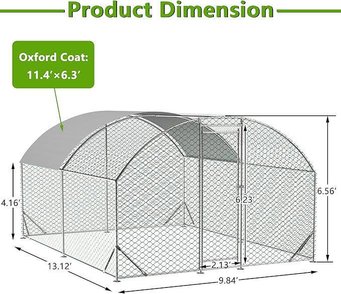 OUYESSIR Outdoor Metal Chicken Coop, Large Walk-in Chicken Run Pen with Waterproof Cover, Rabbit Habitat Dome Roof Dome Poultry Cage for Backyard Farm Use (10'W x 13'L x 6.5'H)