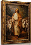 Vintage Gold Framed Wall Art Jesus and Lamb canvas wall decor Christian Jesus Sheep Oil Painting Prints Religious Shepherd Picture Poster Artwork for Home Living Room Bedroom Prayer Room 12x16in