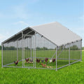 Large Metal Chicken Coop Run with Roosting Perch, Outdoor Poultry Cage with Heavy Duty Wire Mesh and UV-Resistant Cover for Chickens Use, Spire Roof (8.9'W x11.8'L x 6.6'H)