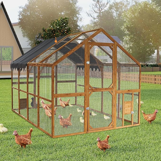 Endark 110" Large Walk-in Chicken Coop: A Spacious Outdoor Yard & Playpen with Waterproof Roof. Features Durable Wood Construction for Superior Rain Protection (Brown) (Brown)