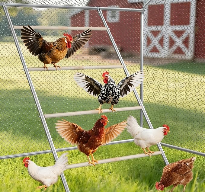 LotFun Metal Chicken Coop, Outdoor Chicken Runs for Yard with Waterproof & Anti-UV Cover, Double Lockable Doors, Outdoor Hen/Duck/Rabbit Runs for 10-30 Chickens (42in*1in*56in)