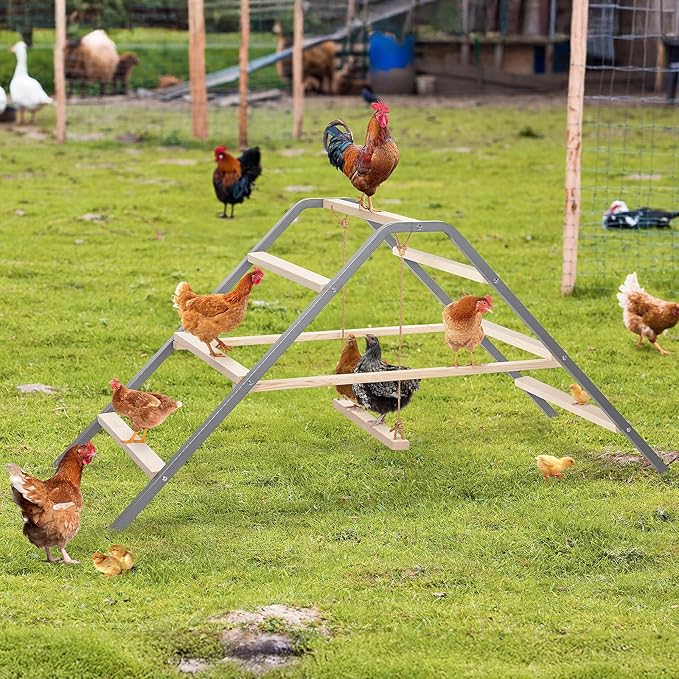 PETSFIT Chicken Roosting Bar-Solid Wood and Rustproof Iron Design, Chicken Perch with Swing for Healthy Poultry-Ideal for Backyard Coops, Farms, Easy to Assemble and Clean