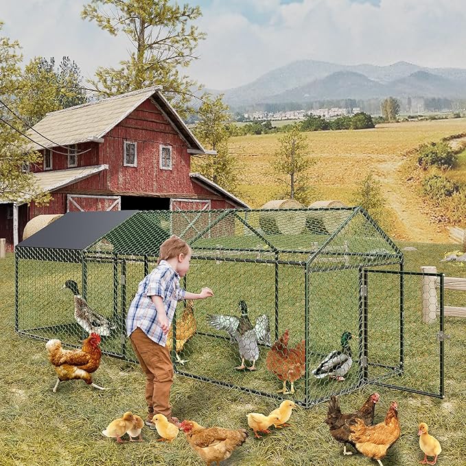 Large Metal Chicken Coop with Waterproof Cover – 120"/160" l x 40" w Chicken Runs for Yard with Cover, Compartments & Doors, Outdoor Chicken Run for Rabbit, Duck, Goose, Backyard Yard (Silver/Black)