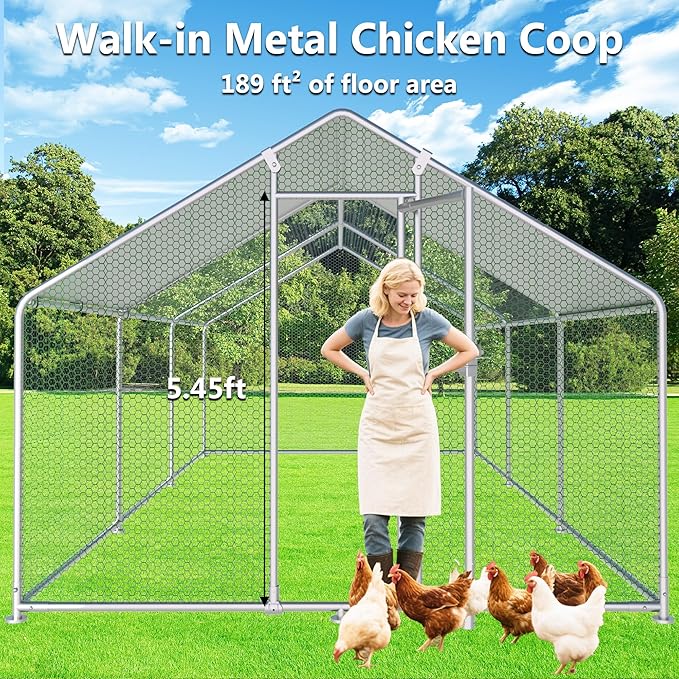 HITTITE Large Metal Chicken Coop with Run, 19.19 x 9.84 x 6.56 ft Walk in Poultry Cage Chicken Run Pen, Outdoor Chicken Runs for Yard with Waterproof & Anti-UV Cover