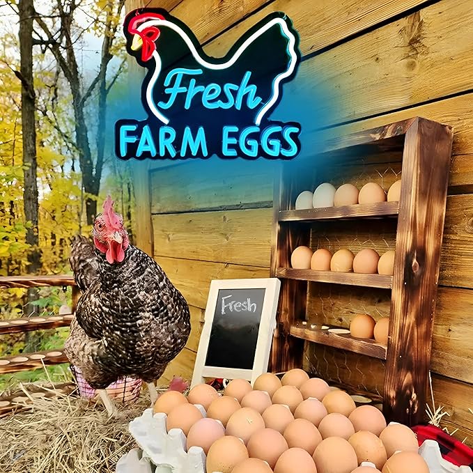 Fresh Farm Eggs Neon Sign,Farmhouse Kitchen Neon Light Sign for Chicken Coop Supermarket Garden Restaurant Farmers Market Decor