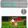 Chicken Wire, 16.9in x 131.2ft Poultry Netting for Garden, 0.6 Inch Hexagonal Galvanized Hardware Garden Fence for Craft Projects, Pet Dog, Rabbit Chicken Fence