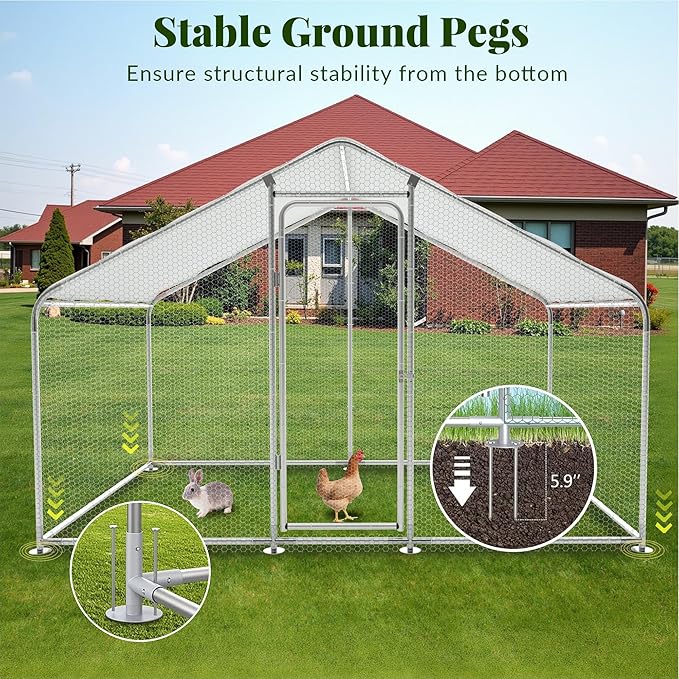 GOJOOASIS Chicken Coop for 15-20 Chickens Large Run Walk-in Poultry Pen Heavy Duty Cage Outdoor Predator Proof Metal Enclosure for Yard Hen House with Waterproof Cover (10'L x 6.6'W x 6.6'H)