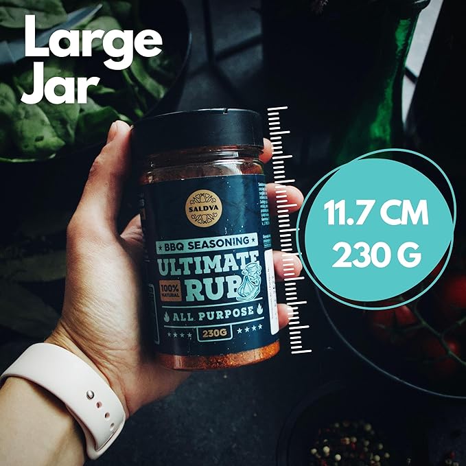 Ultimate Rub BBQ All Purpose Seasoning - 100% Natural and Universal Seasoning - Flavourful All-Round Blend of Spices for Amazing Beef, Pork, Poultry, Vegetable BBQ Dishes - Large Jar (230g)