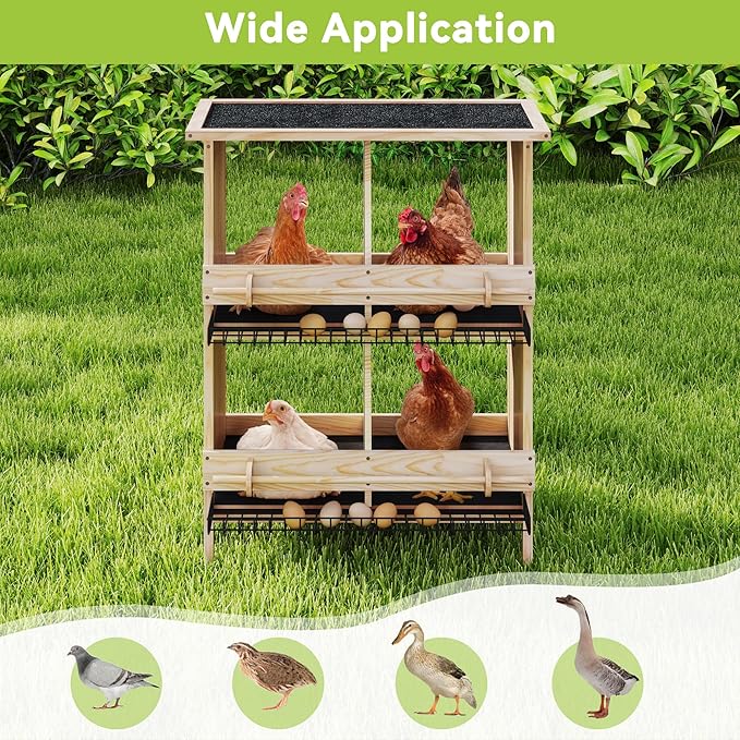 COZIWOW Nesting Boxes for Chickens 2-Tire,Roll-Away Egg Collection-with Wire Mesh and Insulation Pads, Waterproof Wooden Chicken Nesting Boxes with Perches for Hens,Ducks,Poultry,Birds,Doves