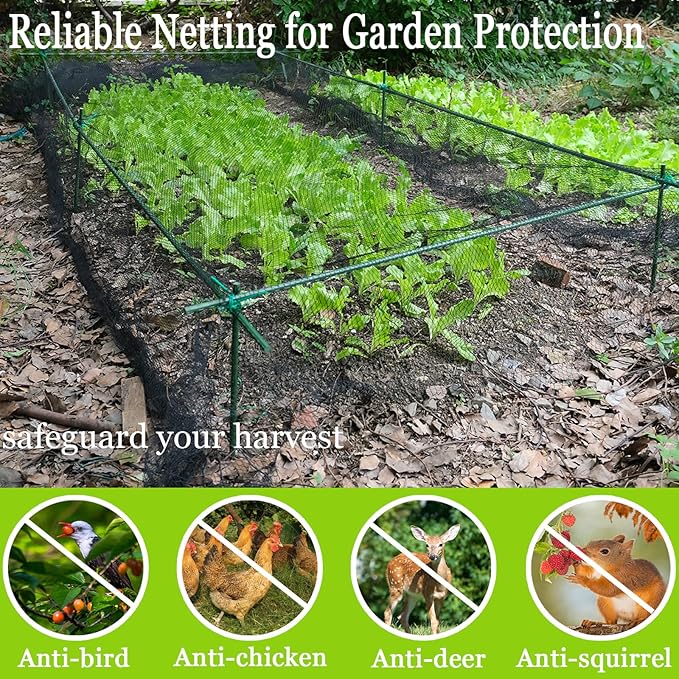 Meanchen Bird Netting 14x14 Ft, 1/2In Mesh Heavy Duty Garden Netting Pest Barrier for Plants, Vegetables, Extra Strong Woven Mesh Netting, Animal Fencing for Fruit Trees Against Birds, Deer, Poultry