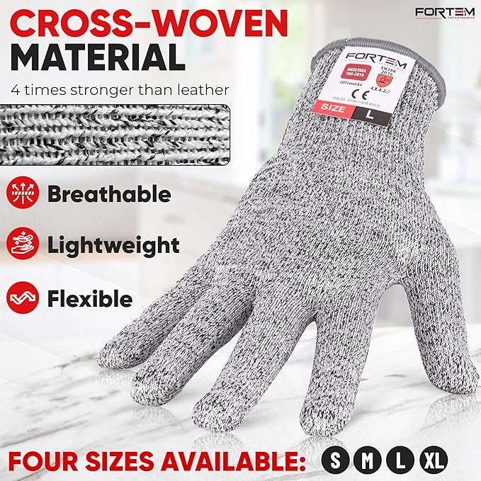 FORTEM Cut Resistant Gloves, 4x, Level 5 Protection Cutting Gloves For Oyster Shucking, Kitchen Work, Food Grade