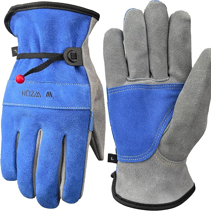 Leather Work Gloves for Men or Women. XX-Large Glove for Gardening, Tig/Mig Welding, Construction, Chainsaw, Farm, Ranch, etc. Cowhide, Cotton Lined, Utility, Firm Grip, Durable. Blue-Grey 2XL