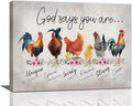 Rooster Kitchen Decor Wall Art Rustic Farmhouse Chicken Pictures Wall Decor Country God Says You Are Canvas Prints Framed Artwork Home Office Decorations For Bathroom Dinning Room 16"x12"