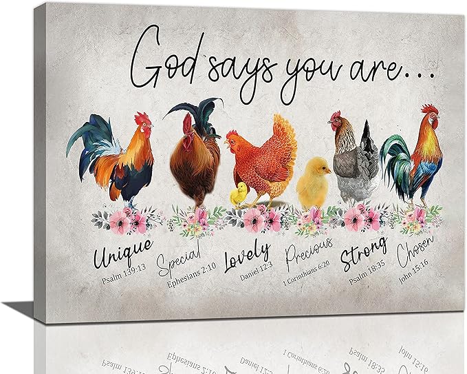 Rooster Kitchen Decor Wall Art Rustic Farmhouse Chicken Pictures Wall Decor Country God Says You Are Canvas Prints Framed Artwork Home Office Decorations For Bathroom Dinning Room 16"x12"