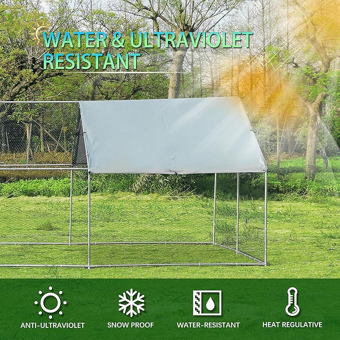 Betterhood Large Metal Chicken Coop Upgrade Tri-Supporting Wire Mesh Chicken Run,Chicken Pen with Water-Resident and Anti-UV Cover,Duck Rabbit House Outdoor(10’ W x 19.5’ L x 6.5’ H)