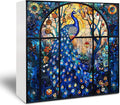 Peacock Gifts Wooden Sign - Peacock Feather Art Church Decor, Rustic Colored Glass Art Wooden Box Sign for Home Library Cafe Bathroom Table Desk Shelf Decoration, 5x5 Inch