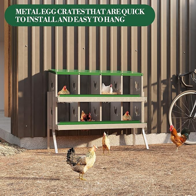 Metal Nesting Boxes for Chickens - 8 Compartments Chicken Roosting Boxes, Chicken Coop Nest Box with Legs, Perch & Lid - Versatile Wall Mount or Free Standing for Backyard Flock, Homestead, Farm