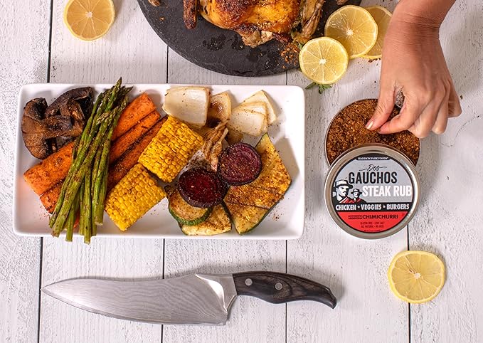 Dos Gauchos Chimichurri Steak Seasoning – Argentine Steak Rub – Keto Dry Spice Blend Marinade Mix – All Natural, Gluten-Free, Low Salt, Sugar-Free, No MSG – 2.75oz Fresh-Sealed Pouch in Reusable Tin