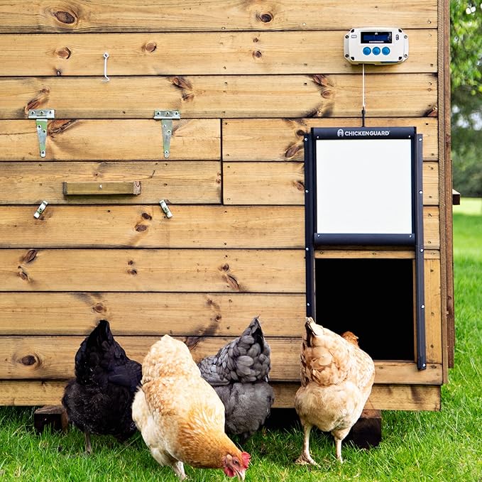 ChickenGuard Automatic Chicken Coop Door Opener, Power by Solar/Batteries/Electric. Strong Motor Lifts 2kg; Timer/Light Sensing; Motor Units only or Combination Kits (PRO + Door + Batteries)