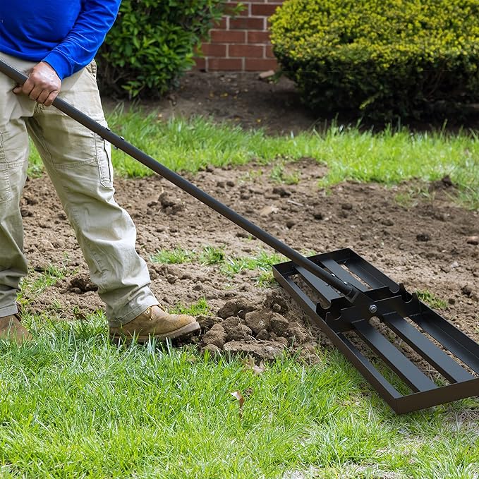 GAW Black Lawn Leveling Rake, 36" x 10" 7.2ft Handle Heavy Duty Ground Plate Rake for Lawns, Effort Saving Lawn Leveler Tool, Levelawn Tool for Yard, Backyard, Garden, Golf Couse, Farm, Pasture