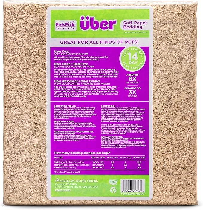 PETSPICK Uber Soft Paper Pet Bedding for Small Animals, Natural, 56L