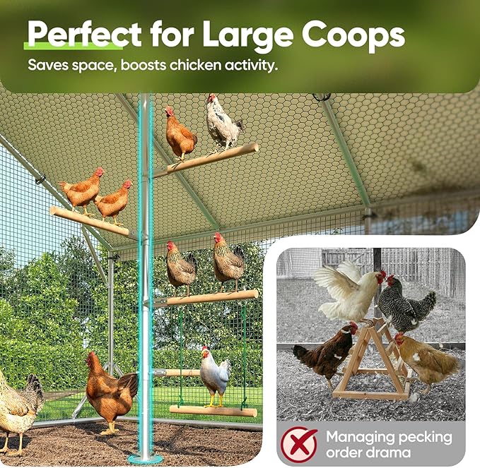 Quictent Metal Chicken Perch for Chicken Coop, Natural Wood Roosting Bar for Walk-in Run, Poultry Climbing Ladder Activity Gym Toy (Slanted Ladder)