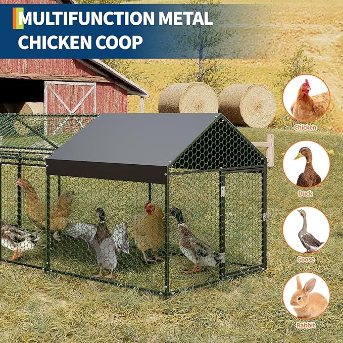 Large Metal Chicken Coop 160 in x 40 in x 40 in,Chicken Run with Waterproof Anti-UV Cover, Poultry Cage for Protecting Ducks Geese Rabbits,Chickens Cages for Backyard & Farm