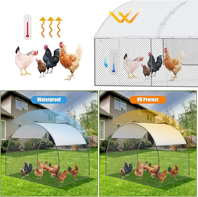 VitalCozy 2 Pcs Chicken Coop Cover Waterproof 14.5 x 6.6 ft Chicken Run Cover Coop Tarp Accessories for Winter with 50 Pcs Ball Bungees Cords for Outdoor (White)