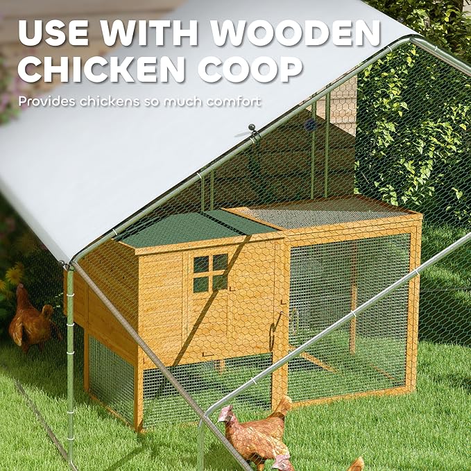 PawHut Large Chicken Coop Metal Chicken Run with Waterproof and Anti-UV Cover, Spire Shaped Walk in Fence Cage Hen House for Outdoor and Yard Farm Use, 1" Tube Diameter, 9.8' x 32.8' x 6.4'