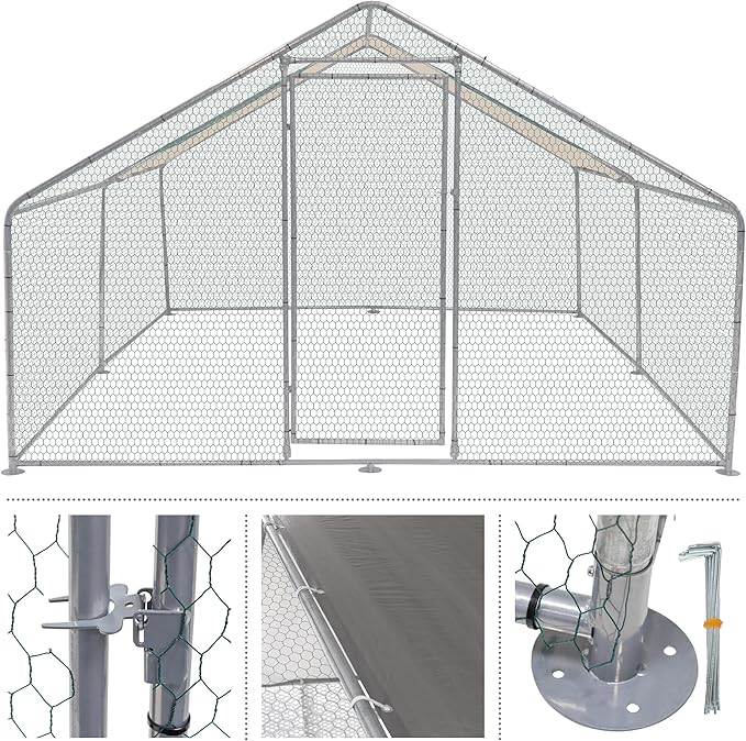 Chicken Coop - Large 13x9x6-Foot Chicken Run with Waterproof Cover and Lockable Door - Metal Chicken Coop for Ducks, Geese, or Rabbits by Pure Garden