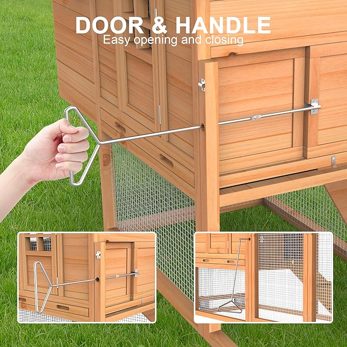 Outdoor Chicken Coop Wooden Hen House Poultry Pet Hutch Run Cage w/Waterproof Asphalt Roof, Ramp, Nesting Box, Wire Fence 121"