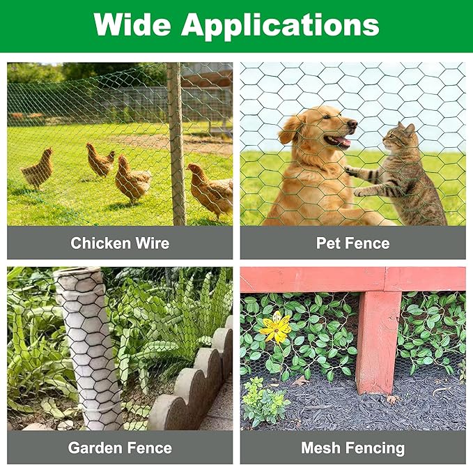 Chicken Poultry Wire Fencing,PVC Coated Hardware Cloth 16inx26ft Hexagonal Mesh Plant Protector Wire for Pets,Rabbit,Duck,Farmer Animal Barrier Fence Netting