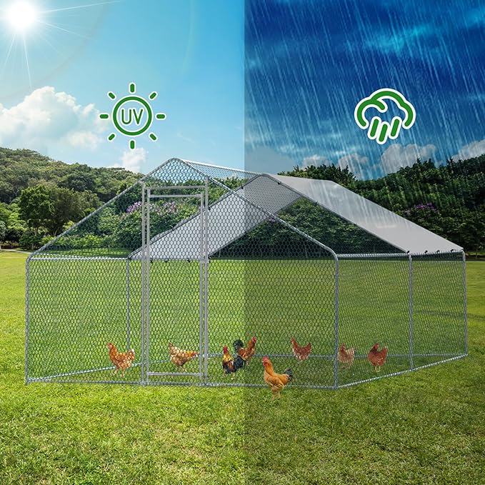 Outvita Chicken Coop, 13×10 FT Large Metal Chicken House, Poultry Habitat Cage with Waterproof Cover, Walk-in Chicken Run Pen for Small Animals, Yard, Farm, Patio