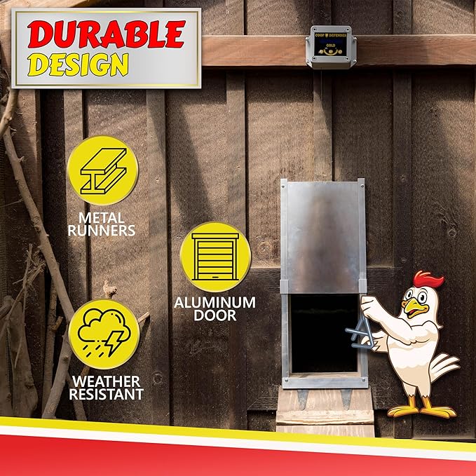 My Favorite Chicken Automatic Chicken Coop Door – Battery Powered Electric Chicken Door with Auto Timer & Solar Sensor, Safe Smart Chicken Door Opener for Chicken & Duck Coops