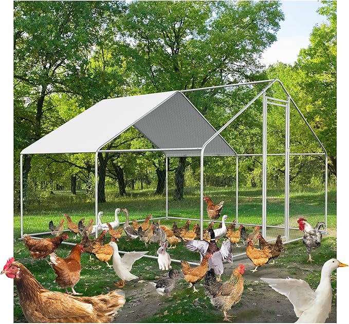 Large Metal Chicken Coop Walk-in Poultry Cage Chicken Runs for Yard with Coverd Chicken Pen for 20 Chickens Duck Rabbit House Outdoor