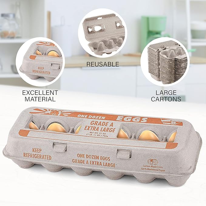 Printed Natural Pulp Egg Cartons Holds Up to Twelve Eggs - 1 Dozen Extra Large - Strong Sturdy Material Perfect For Storing Extra Eggs - by MT Products (15 Cartons) - Made in The USA