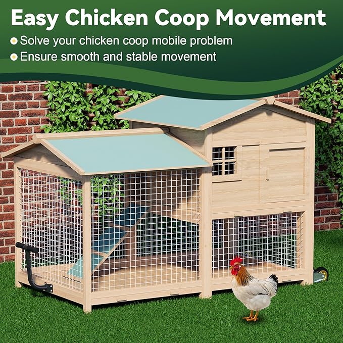 Flehomo Chicken Coop Wheels Kit, 2 Pack 4" Caster Wheels and A Lifting Handle for Easy Movement, Chicken Tractor Wheel Kit for Portable Chicken Coop Accessories Replacement or DIY