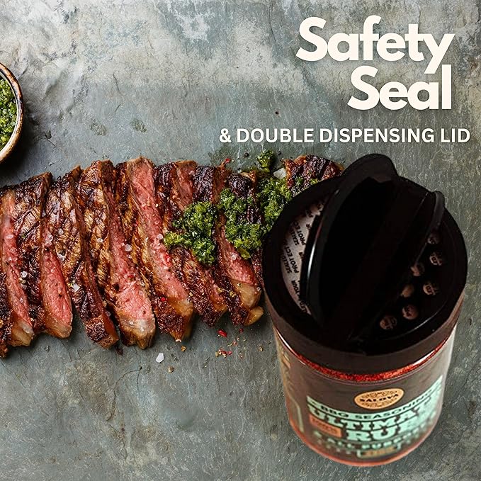 Steak King BBQ Rub - 100% Natural Seasoning - Perfectly Balanced Blend of Spices for Extraordinary Steaks and Other Beef Dishes - Large Jar (200g)