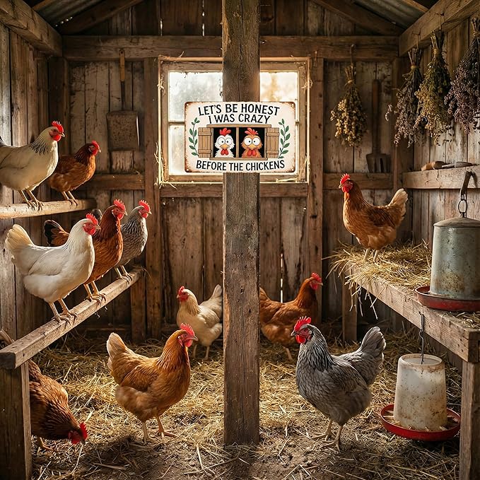 Funnysign Chicken Decor I Was Crazy Before The Chickens Vintage Tin Sign for Chicken Coop Farm Kitchen Garden Yard Decor 8x12 INCH(3829)