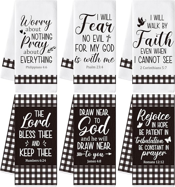 GROBRO7 Bible Verse Hand Towel - 6Pcs Religious Inspirational Thought Prayer Verse Scripture Kitchen Dishcloths Soft Polyester Towels Bathroom Home Decor Christian Gift for Men Women Housewarming