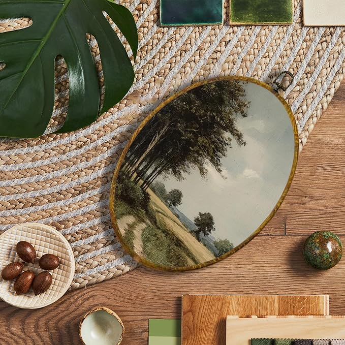 shiviody Vintage Country Landscape Canvas Wall Art Decor, Rustic Farmhouse Countryside Natural Cottagecore Scene Oval Hanging Frame Prints Decorations for Home Bedroom Living Room 8.6"x11.4"