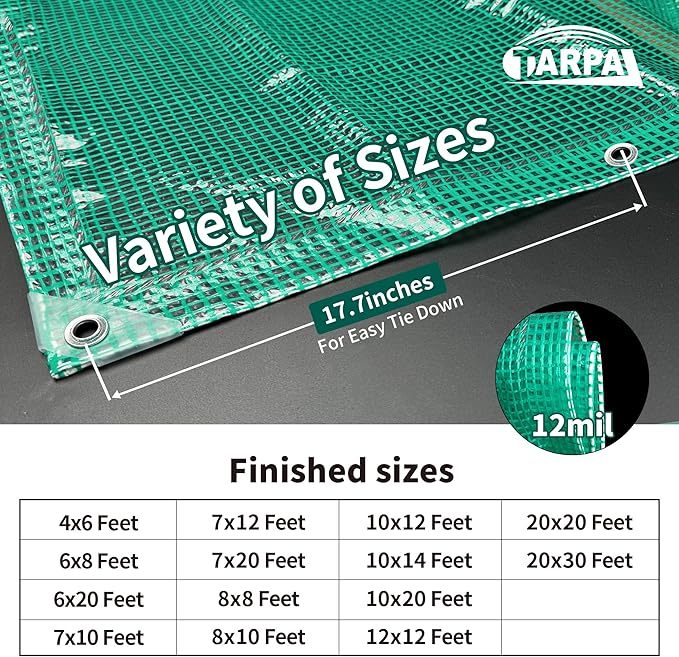 TARPAL 8'x10' Clear Green Tarp Heavy Duty Waterproof 12mil with Grommets or Zip Ties for Small Greenhouse for Outdoors Garden,Farm,Chicken Coops
